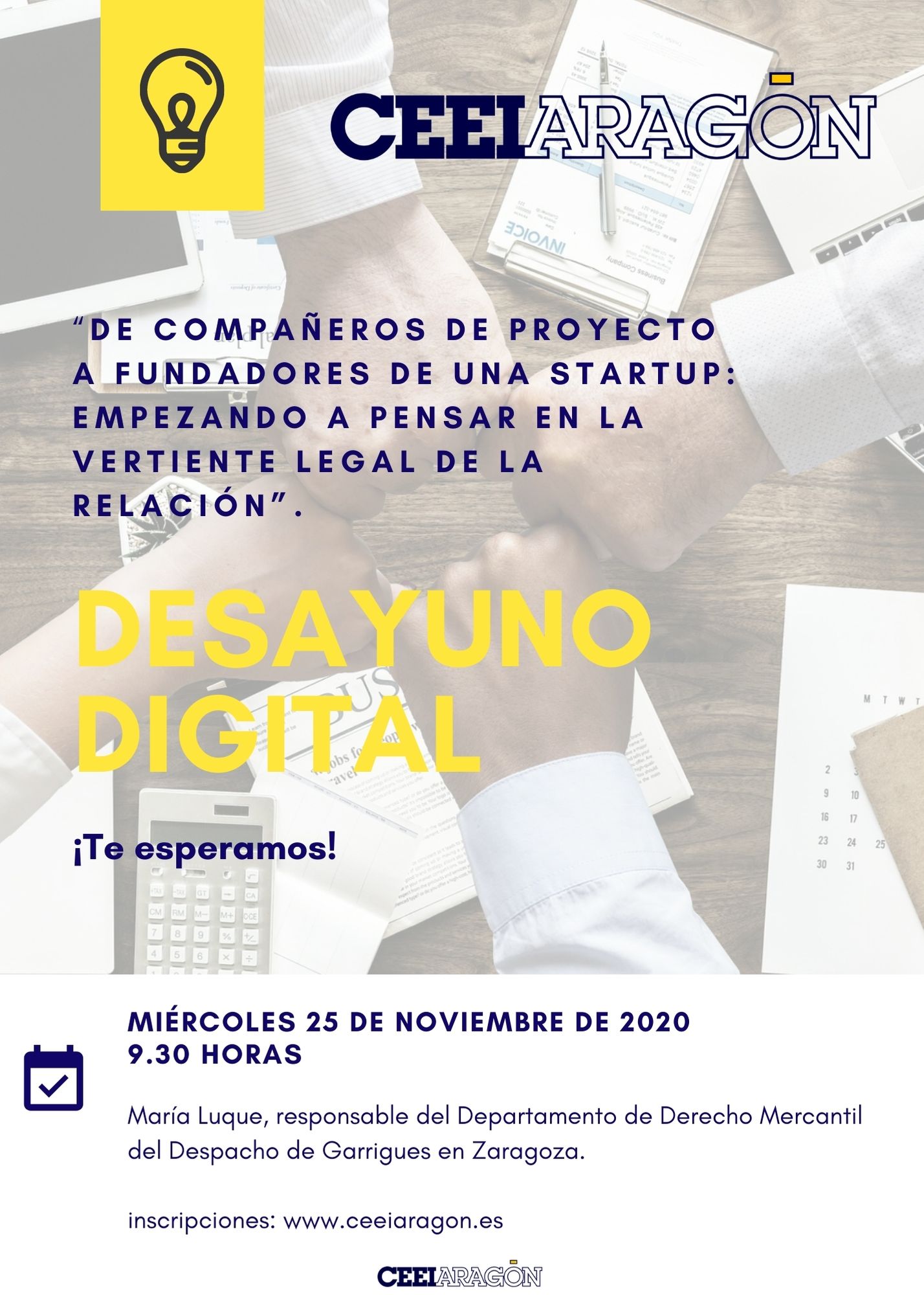 Desayuno digital CEEI «De compañeros de proyecto a fundadores de una startup: empezando a pensar en la vertiente legal de la relación»