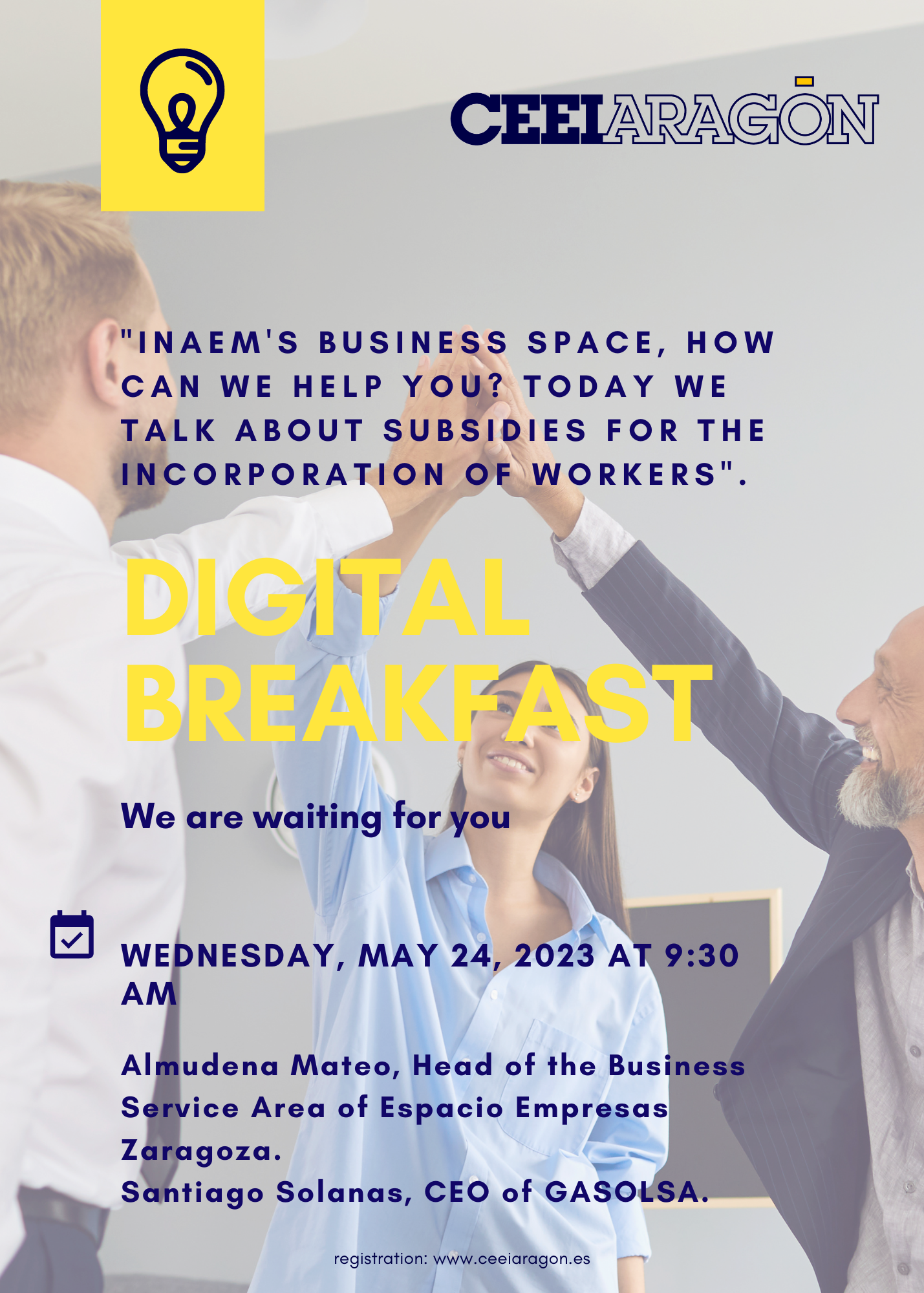 CEEI digital breakfast “INAEM Business Space, how can we help you? Today we talk about subsidies for the incorporation of workers”.