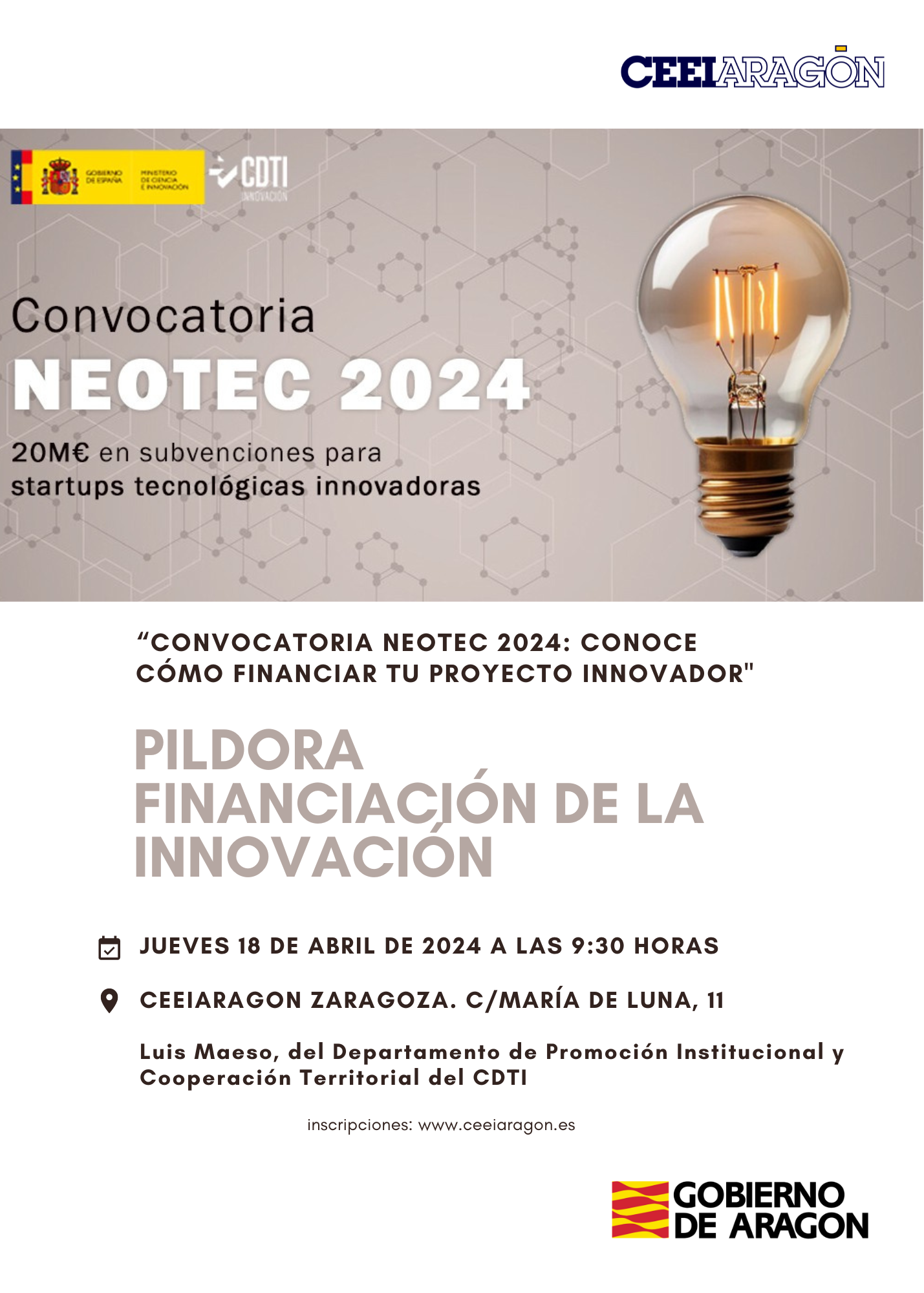 Píldora financiación de la innovación «Convocatoria NEOTEC: conoce cómo financiar tu proyecto innovador»